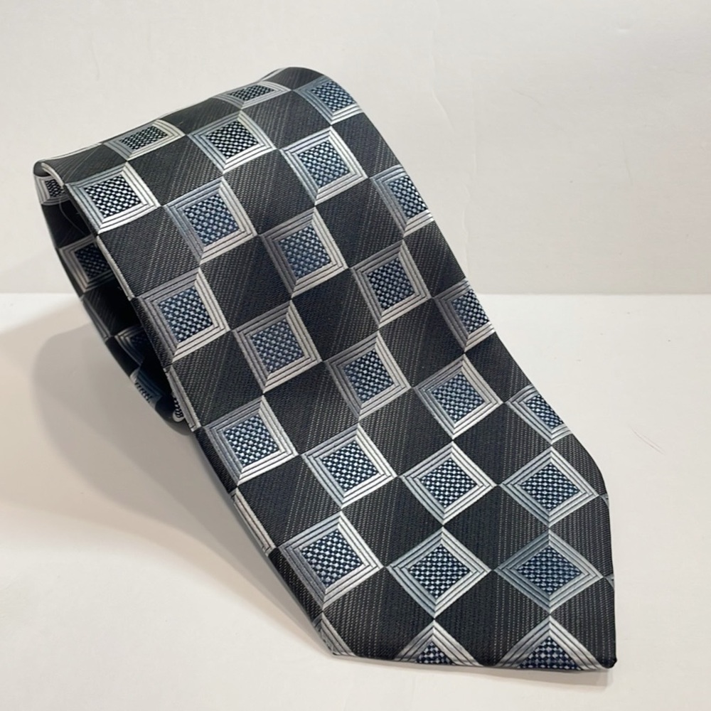 Valerio Garati Men Handmade Tie Neck Tie Necktie Geometric Polyester Gray Black